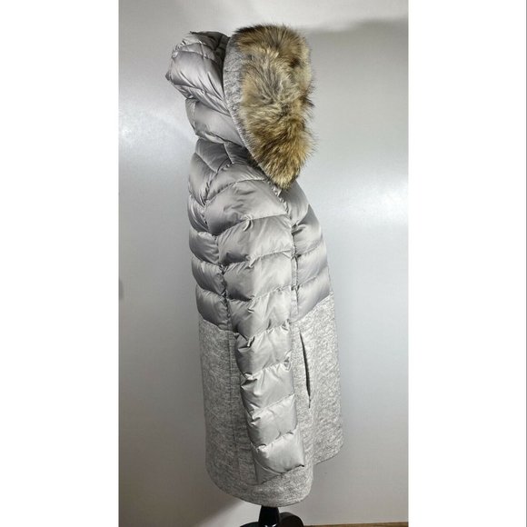 Soia & Kyo Valery-C Mixed Media Coat, Light Grey-Coyote Fur Ruff, Women's Size S - Picture 6 of 9